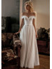 Off Shoulder Ivory Glitter Tulle Modern Wedding Dress